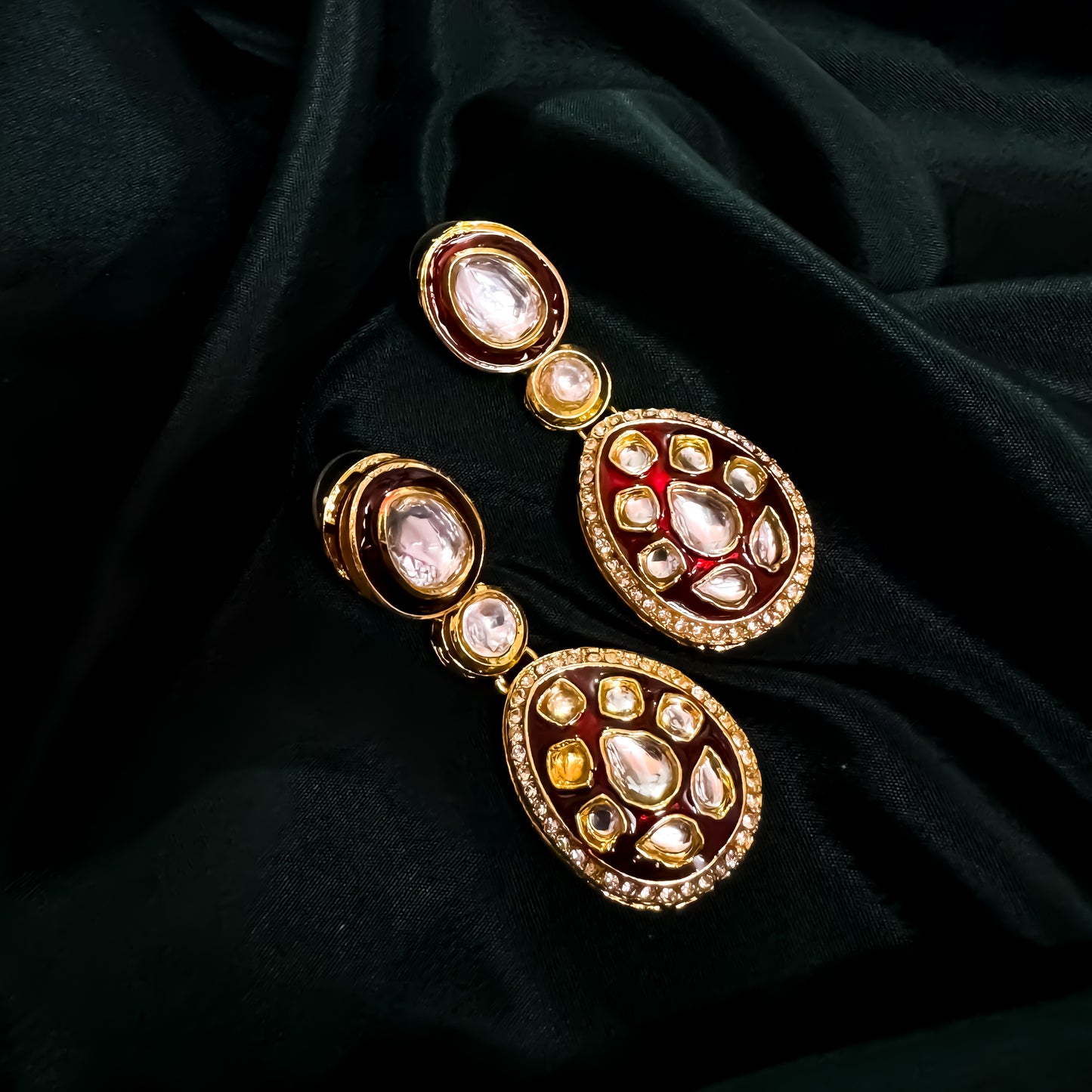 Kismat Kundan Earrings - Maroon