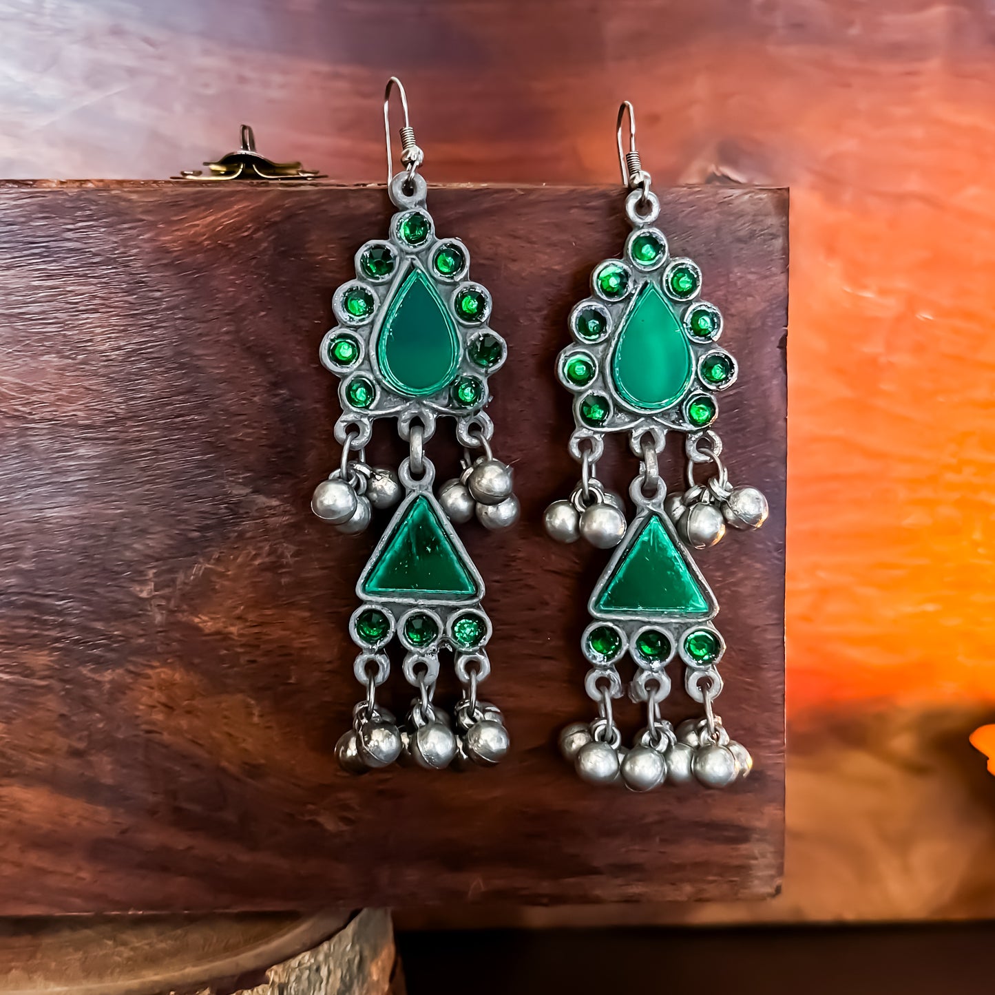 Chandrika Vintage Afghani Earrings - Green