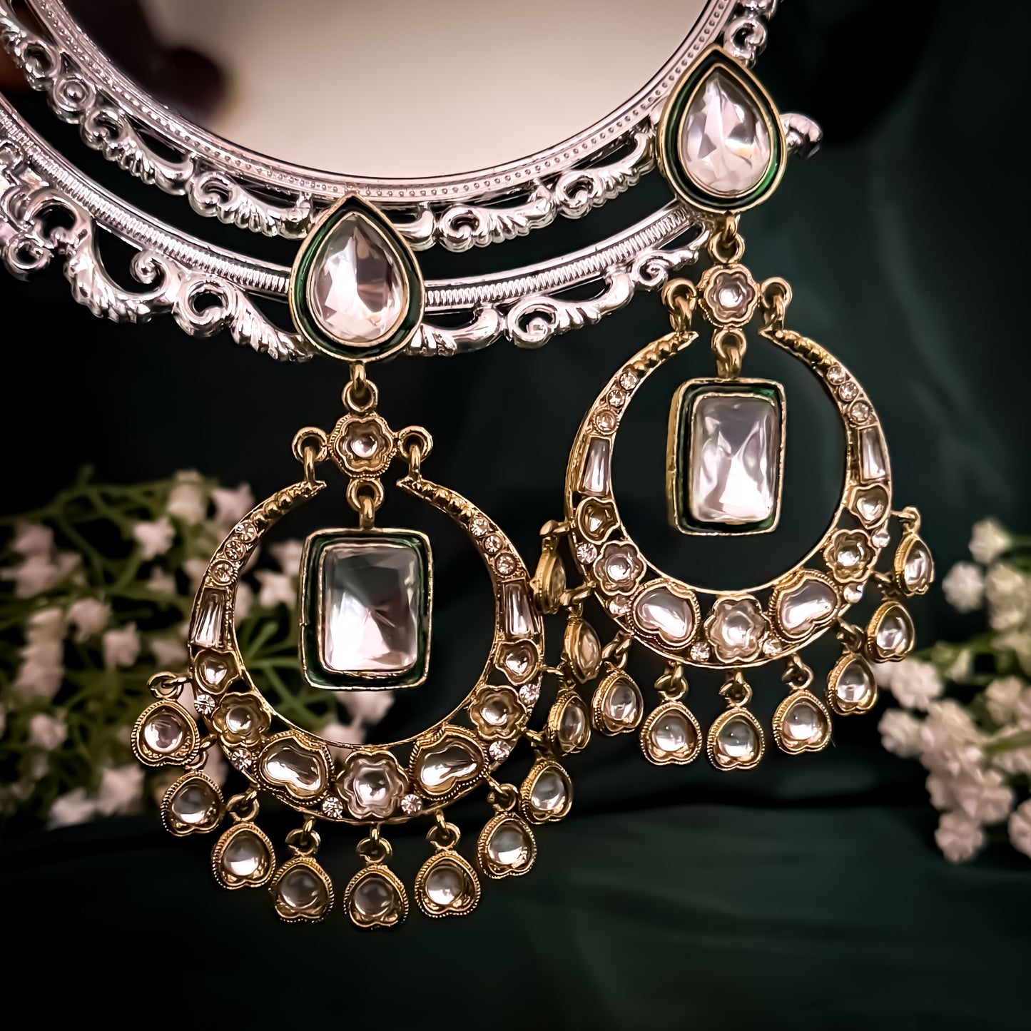 Alia Bhatt Inspired Kundan Chandbali Earrings - Golden