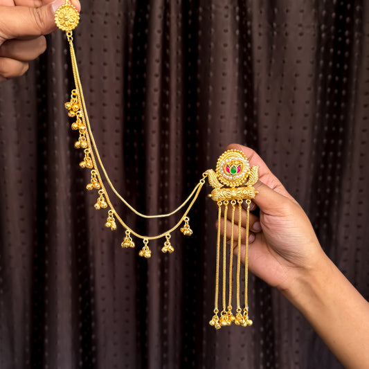 Sharni Premium Golden Brass Jhumka Earrings with Sahara/Earchains