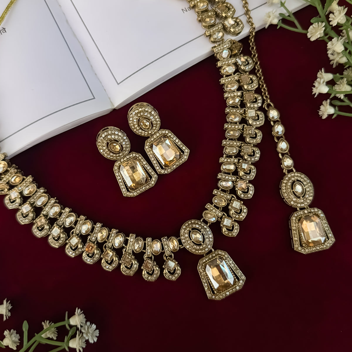 Champagne Gold Anandita Zircone Designer Necklace Set