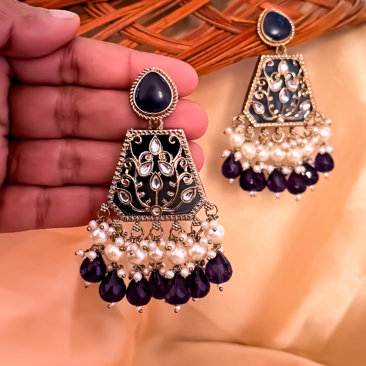 Sanskriti MOP Pearl Chandbali - Blue