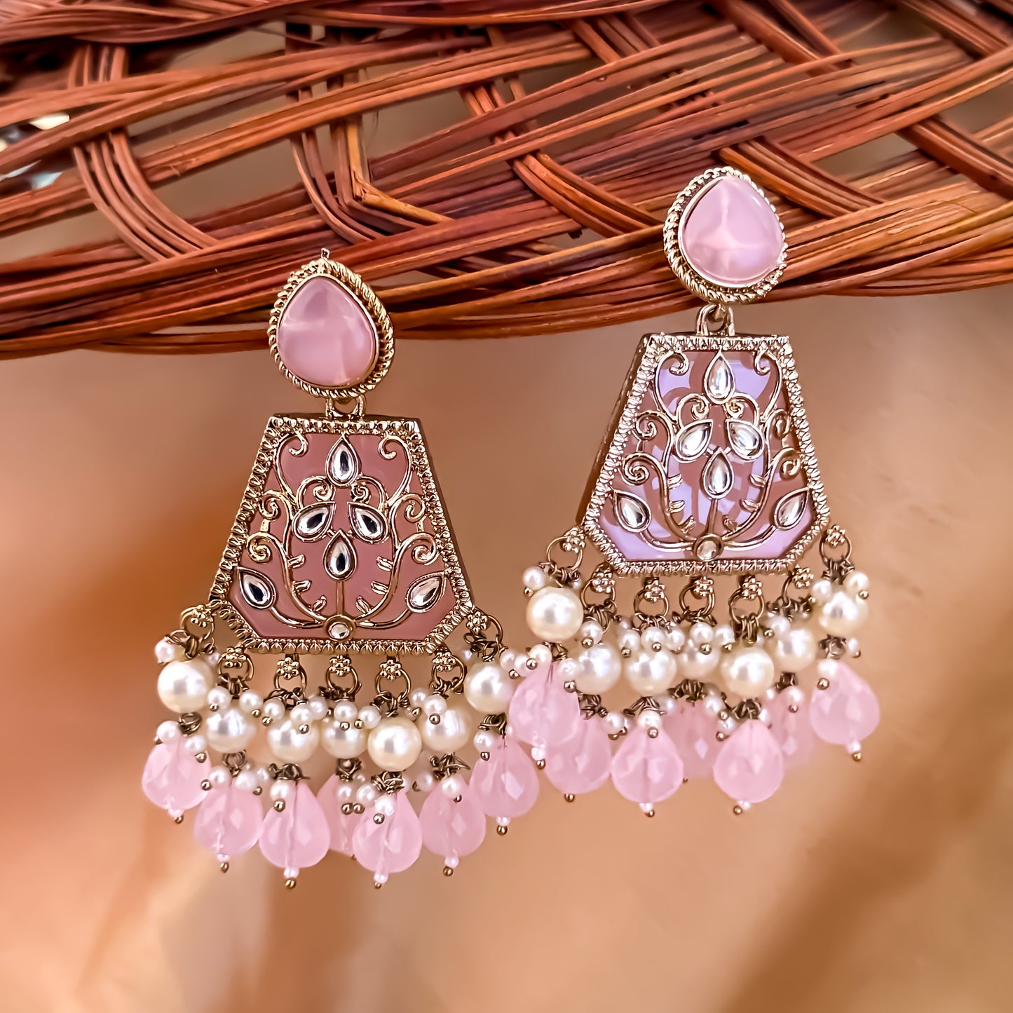 Sanskriti MOP Pearl Chandbali - Baby Pink