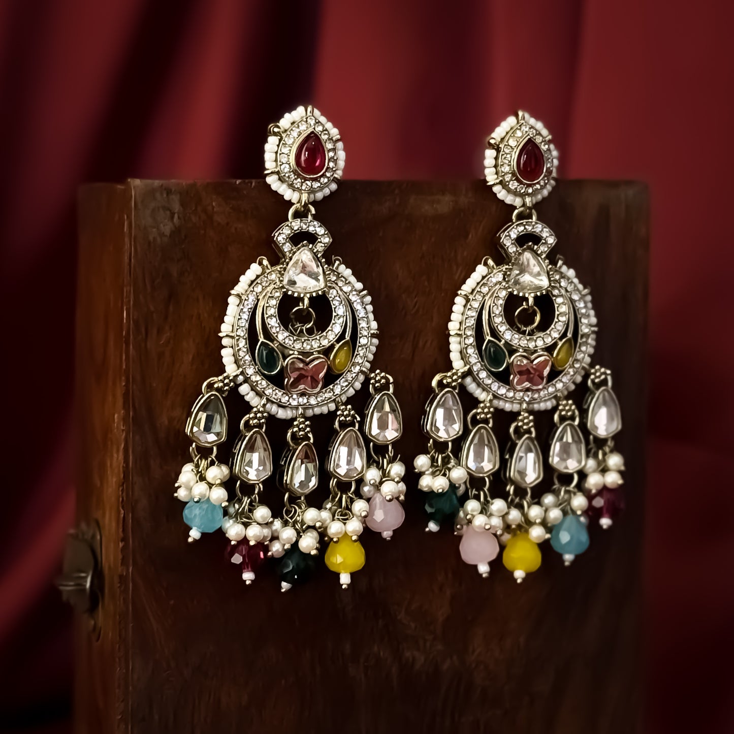 Athiya Kundan Pearl Premium Chandbali Earrings - Multi