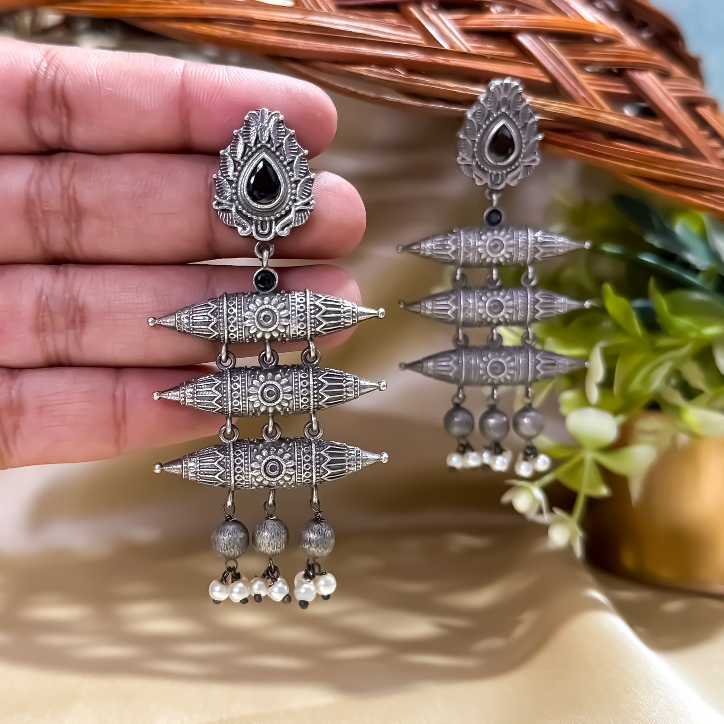 Lavnya Handcrafted SLA Brass Earrings - Black
