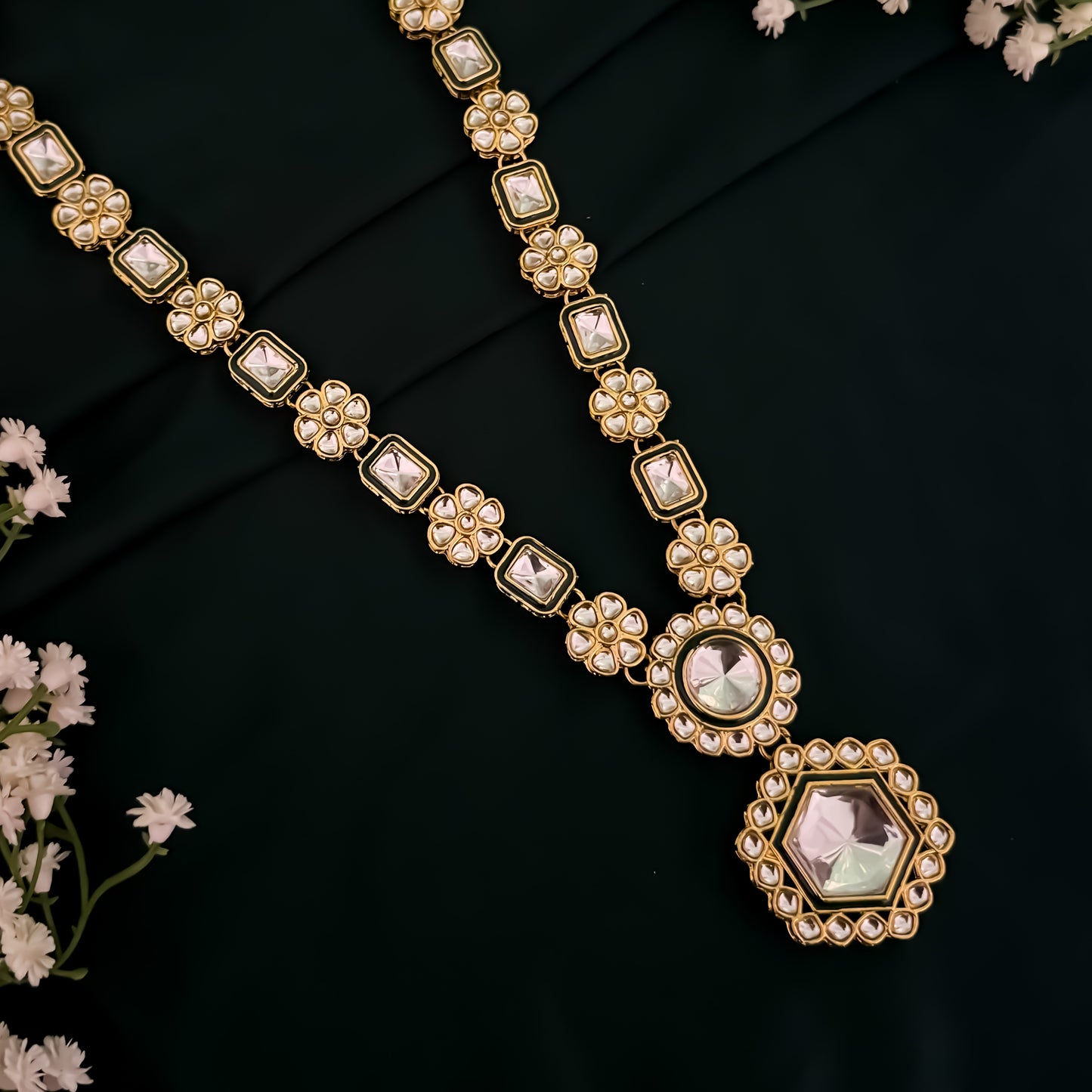 Sunidhi Kundan Long Necklace Set- Golden