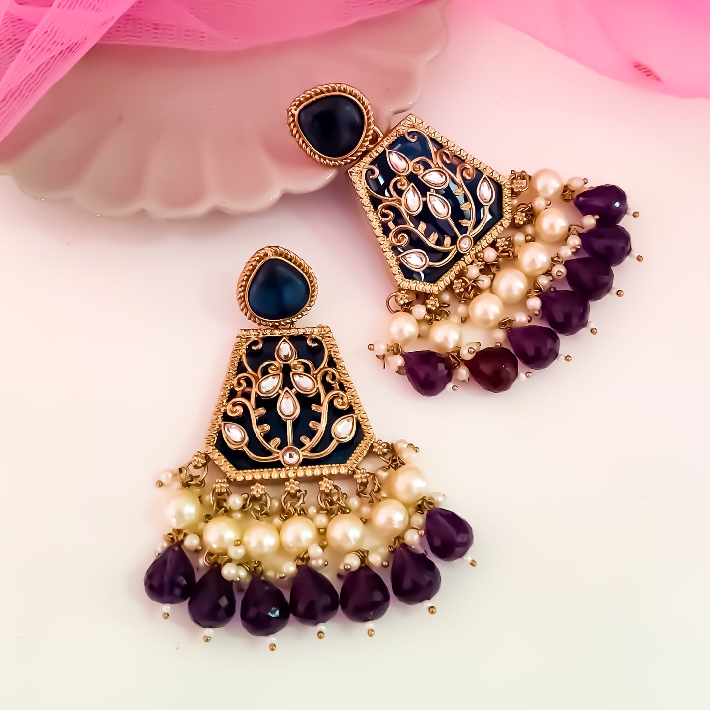 Sanskriti MOP Pearl Chandbali - Blue