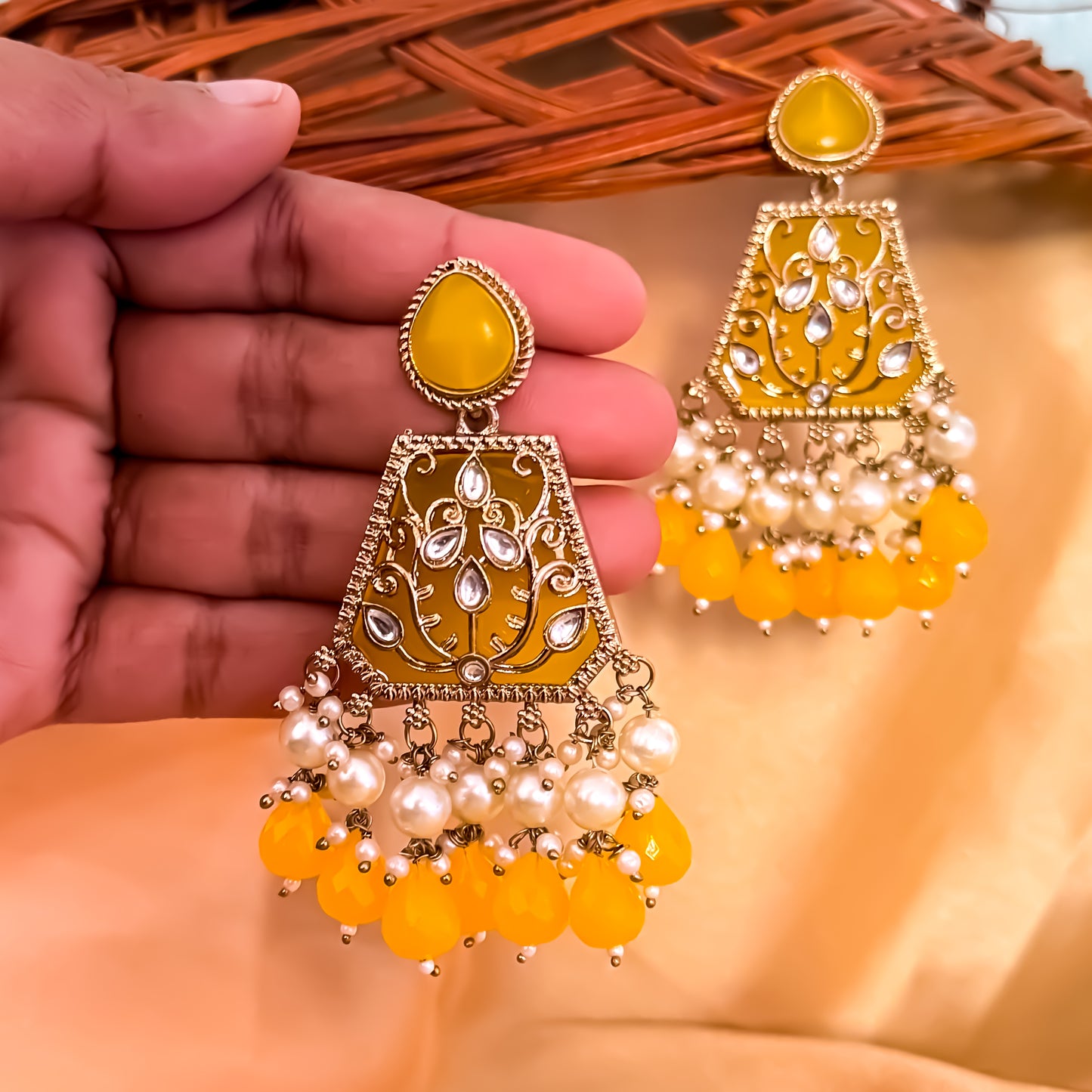Sanskriti MOP Pearl Chandbali - Yellow