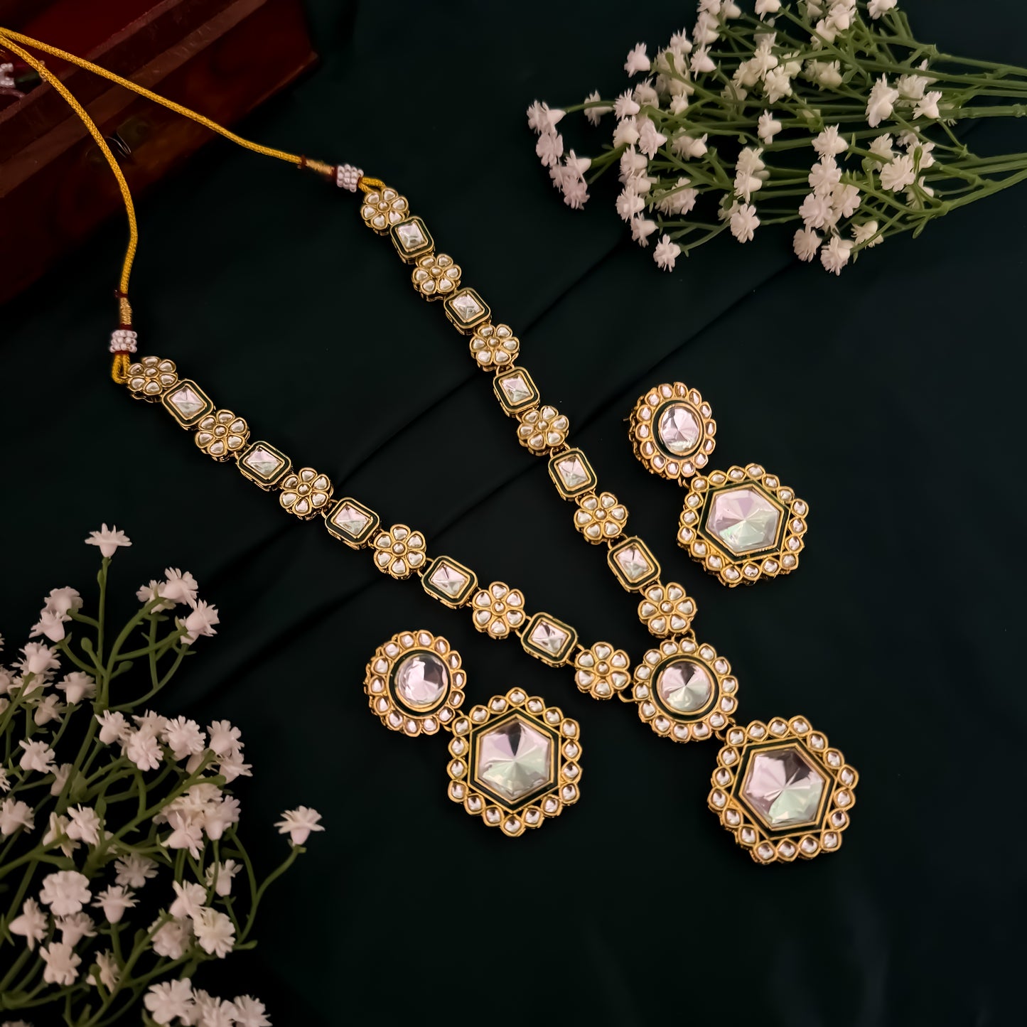 Sunidhi Kundan Long Necklace Set- Golden