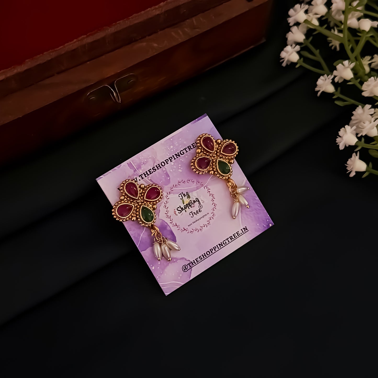 Prisha Pearl Necklace Set - Pink & Green