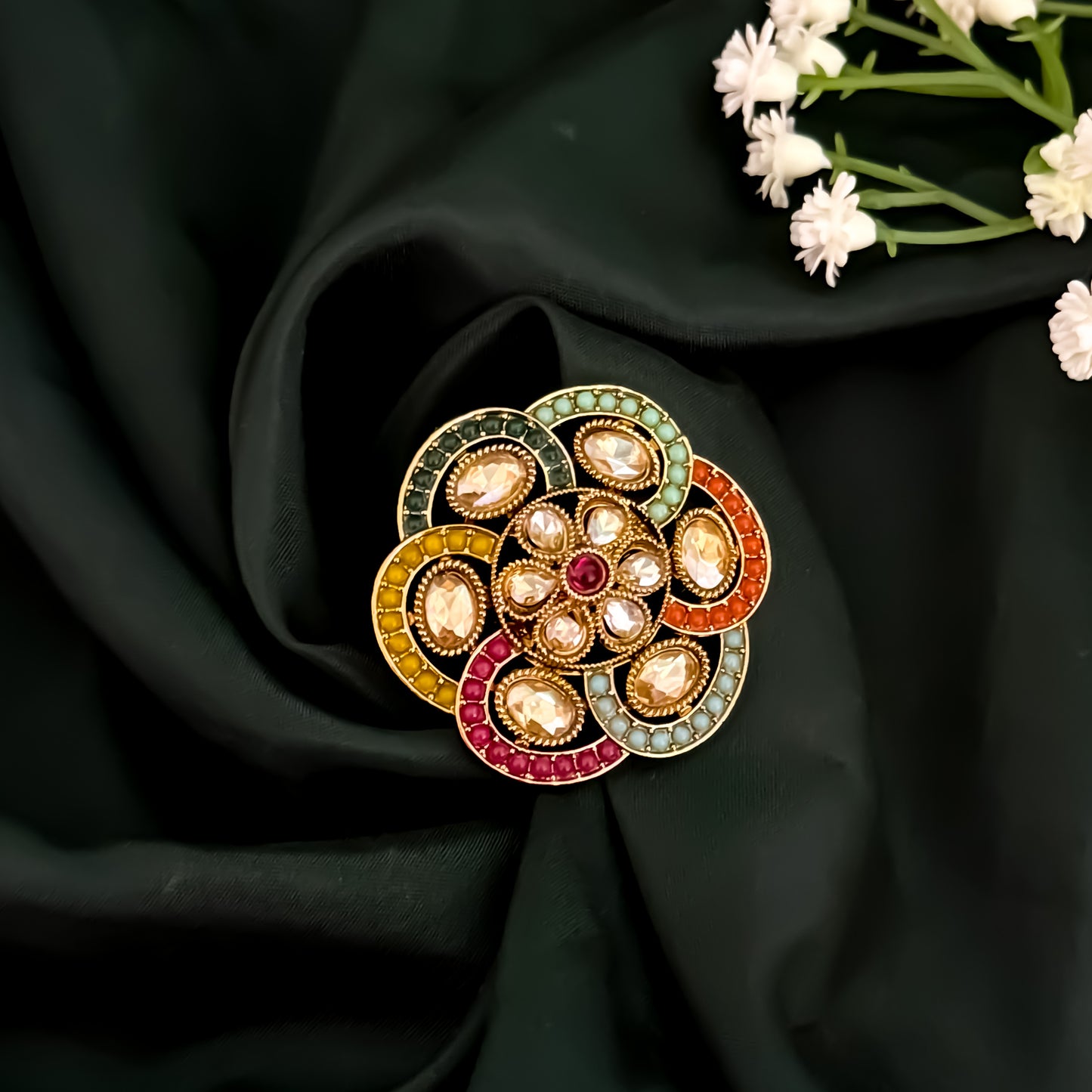 Himanshi Jadau Adjustable Ring- Multi