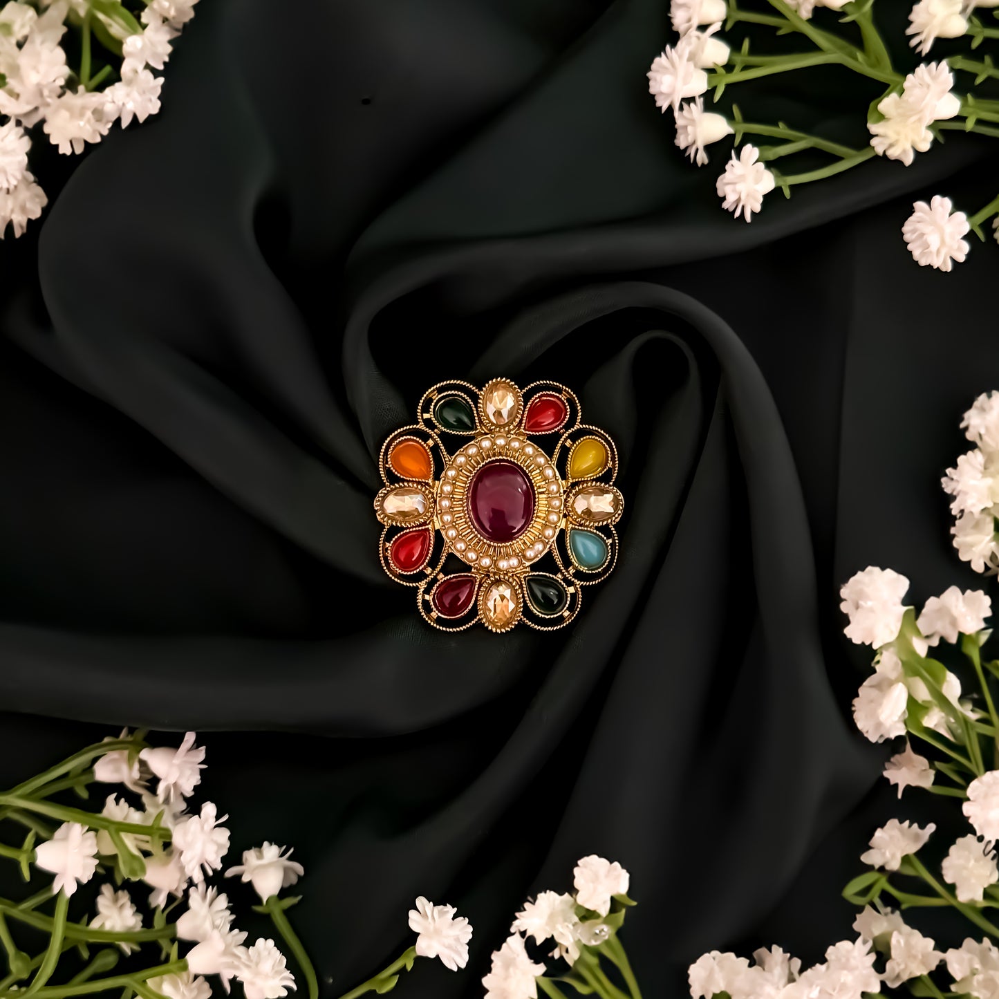 Aarushi Jadau Adjustable Ring- Multi
