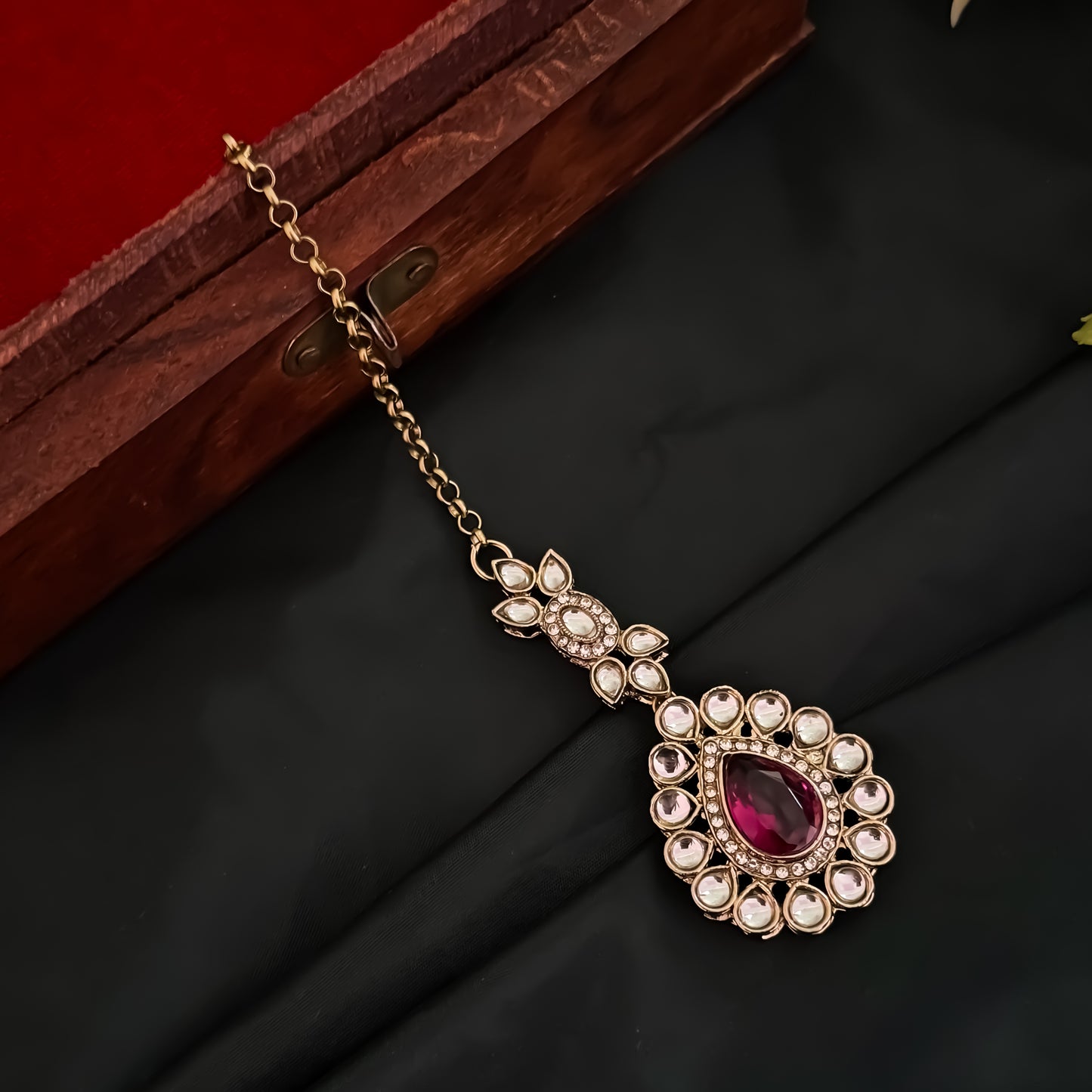 Israt Kundan Necklace Set - Wine