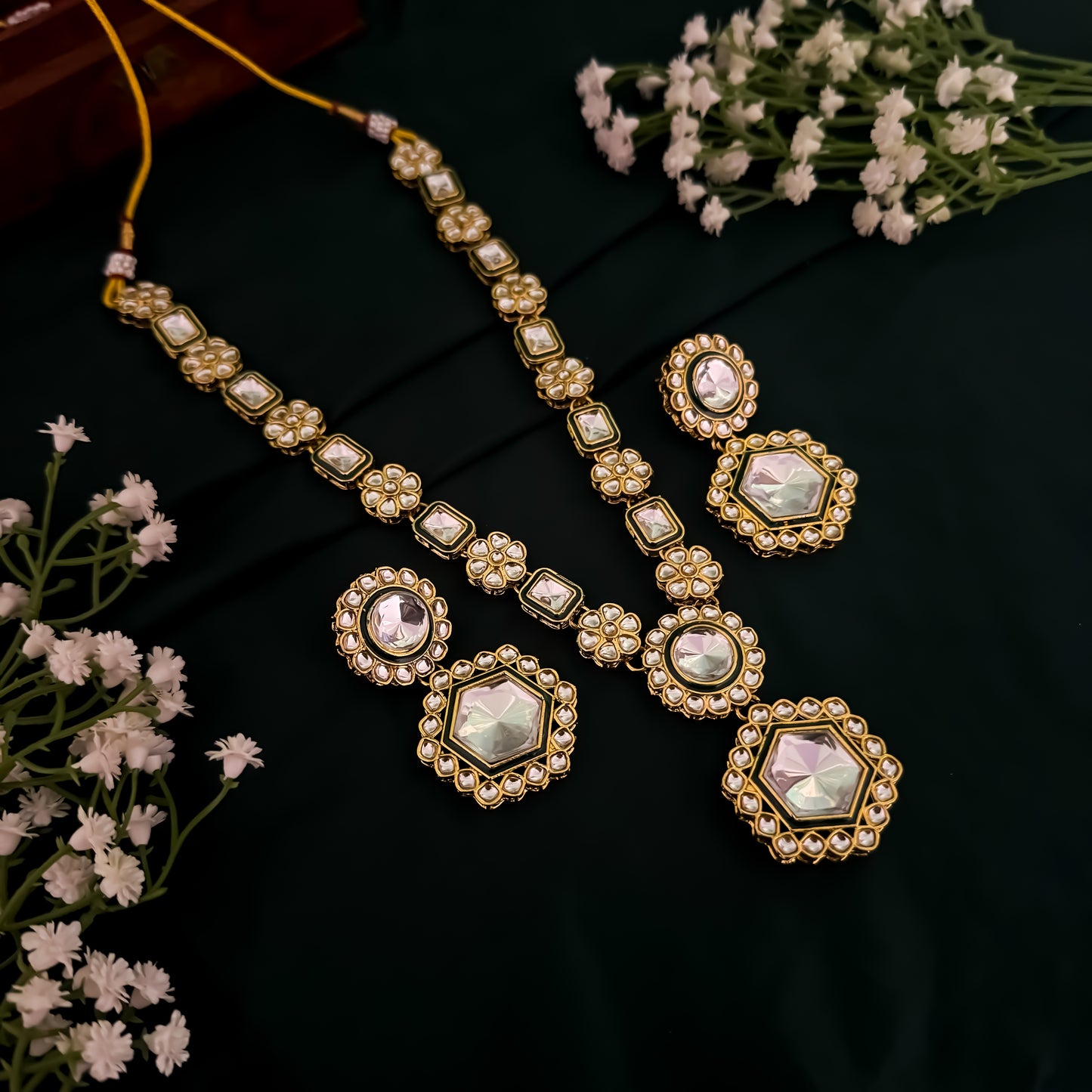 Sunidhi Kundan Long Necklace Set- Golden