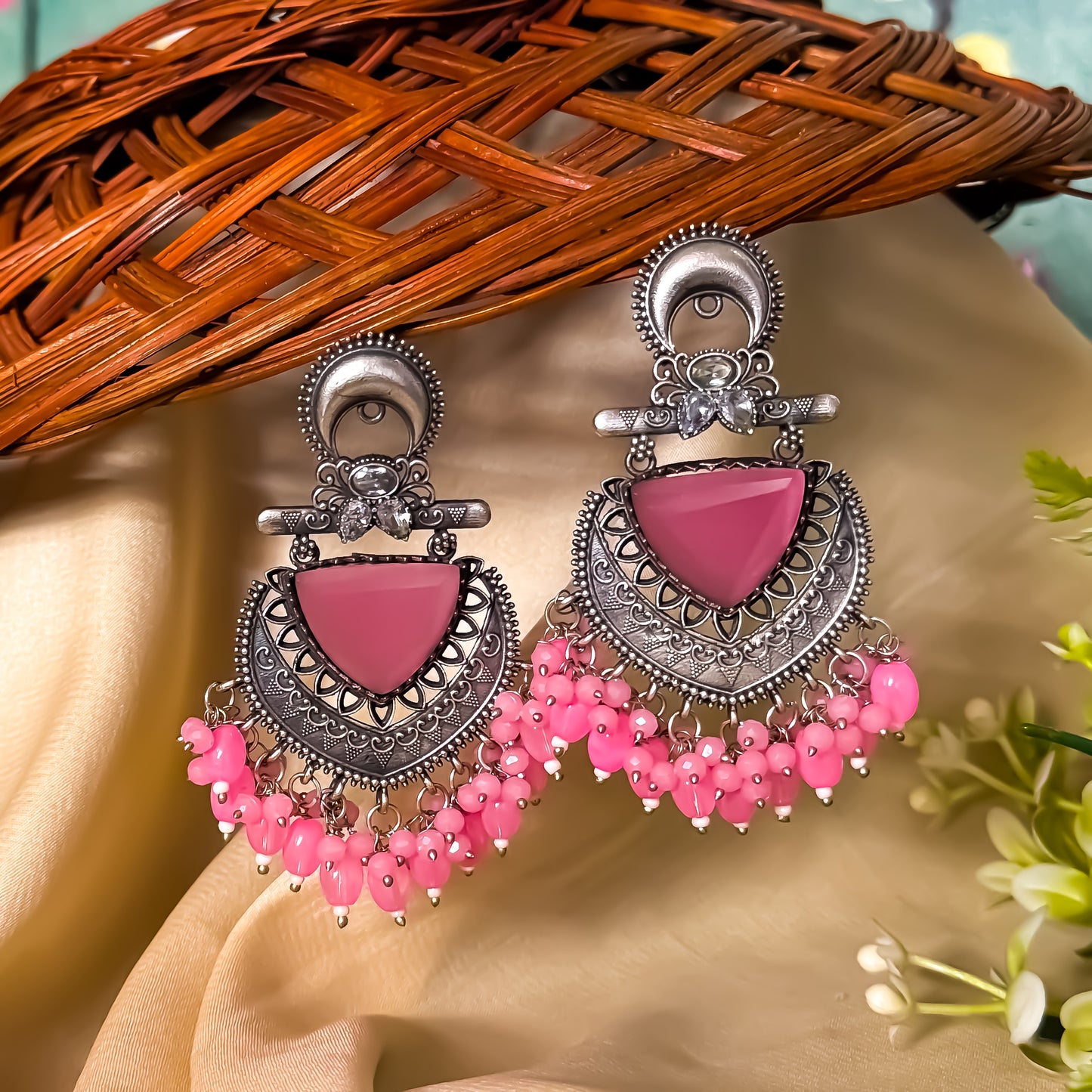 Monalisa Premium Brass Chabdbali Earrings - Pink