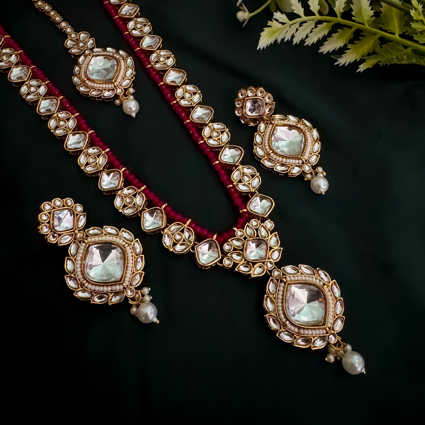 Lahari Kundan Long Necklace Set - Pink