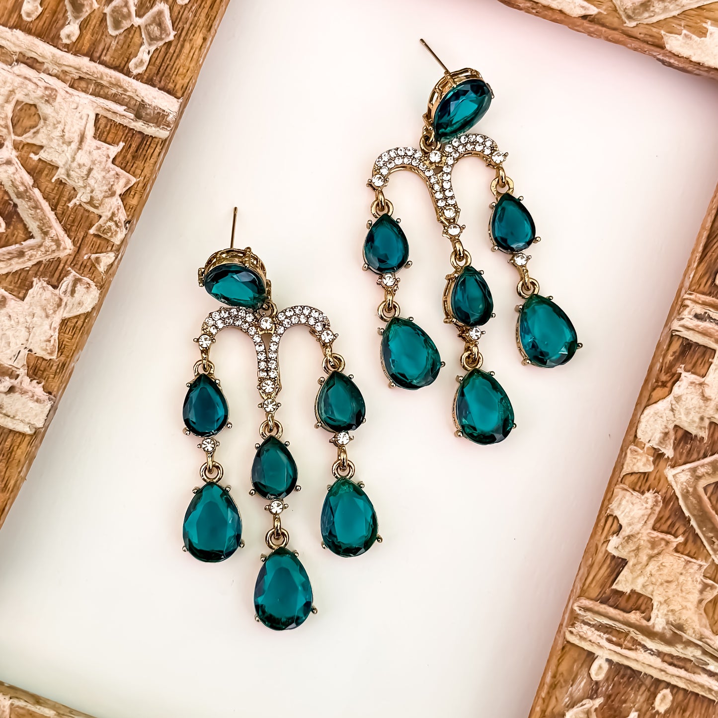 Sharon Chandelier Dangler Earrings - Peacock Blue