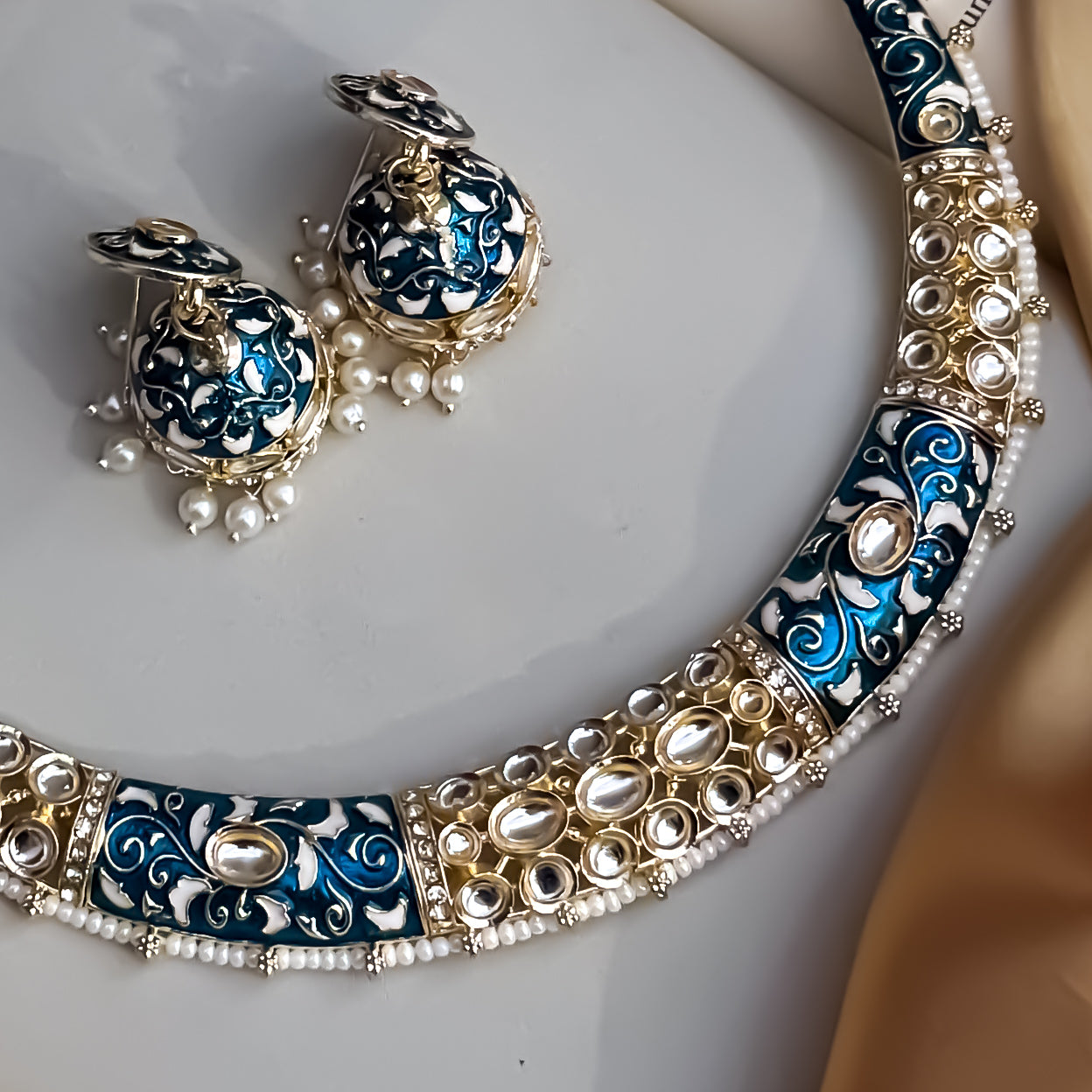 Malishka Meenakari Hasli Necklace Set - Peacock Blue