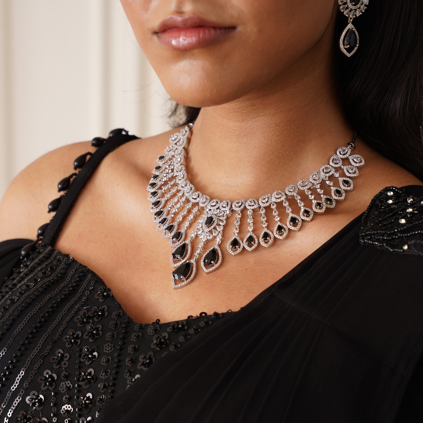 Ishrat AD Necklace Set - Black