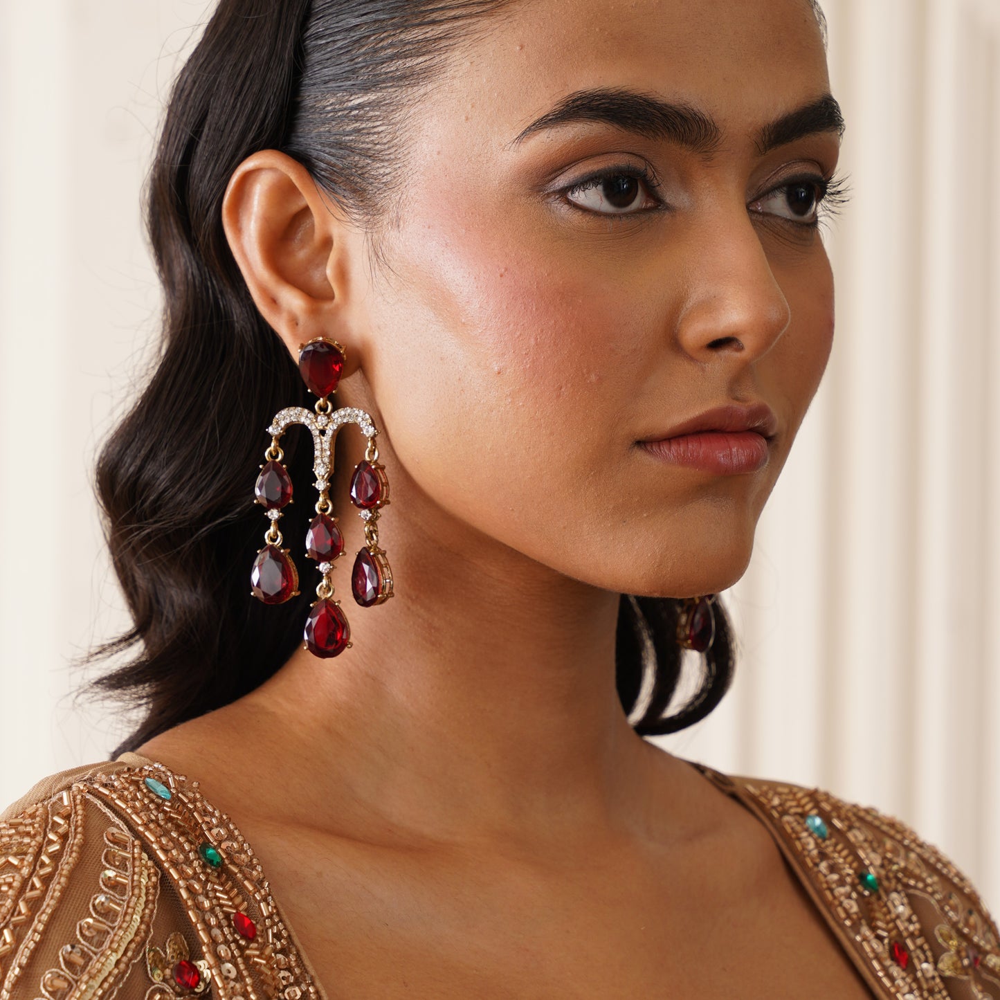 Sharon Chandelier Dangler Earrings - Maroon
