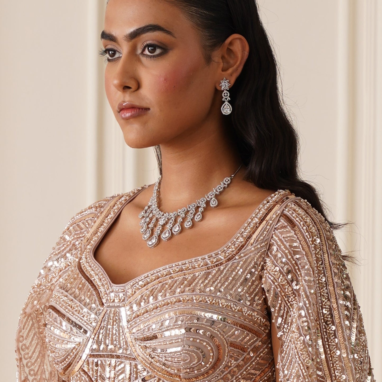Miren American Diamond Necklace Set - Crystal White
