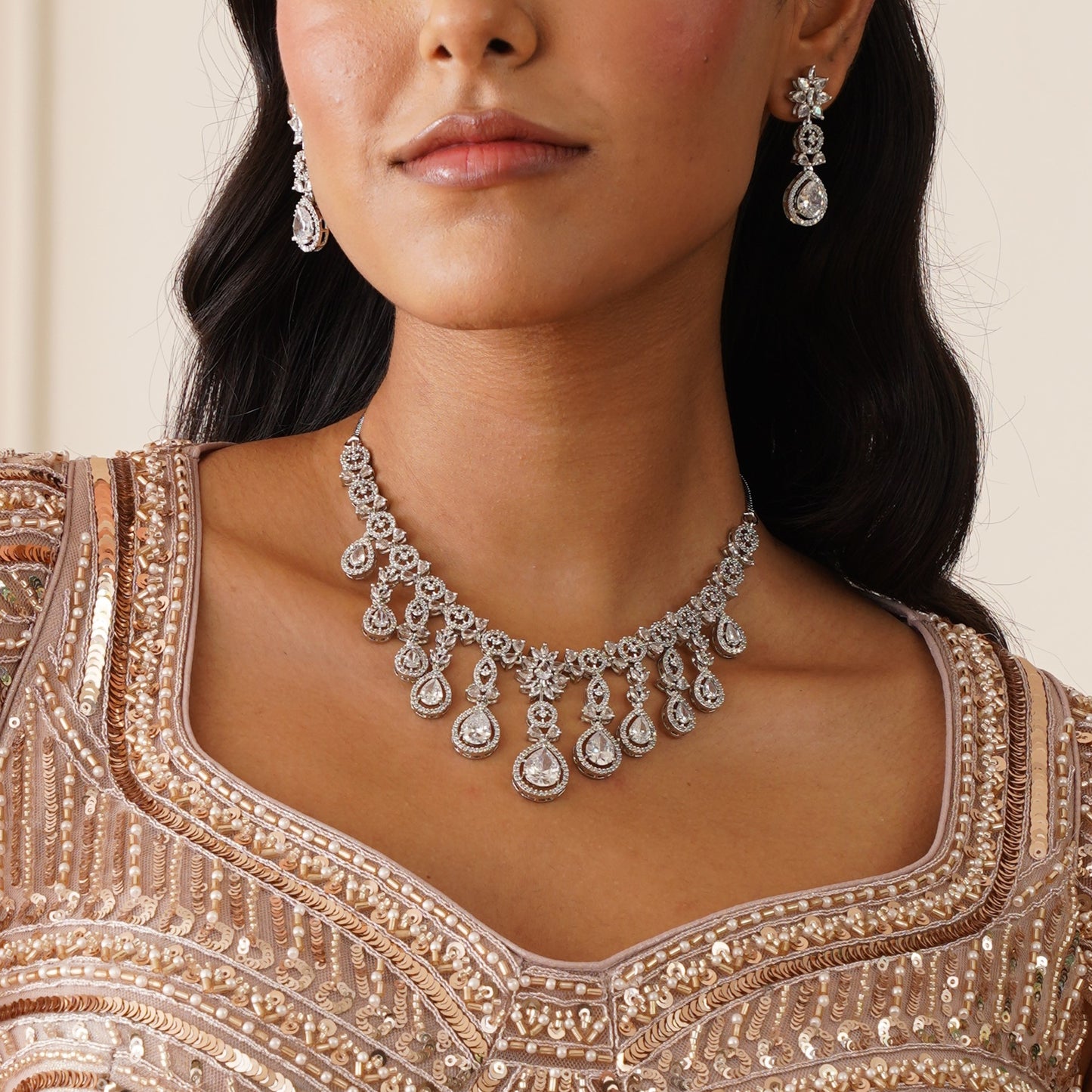 Miren American Diamond Necklace Set - Crystal White