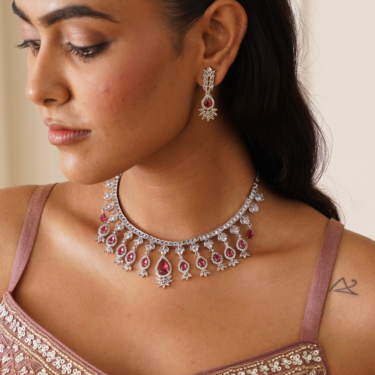 Nilofer AD Necklace Set - Ruby