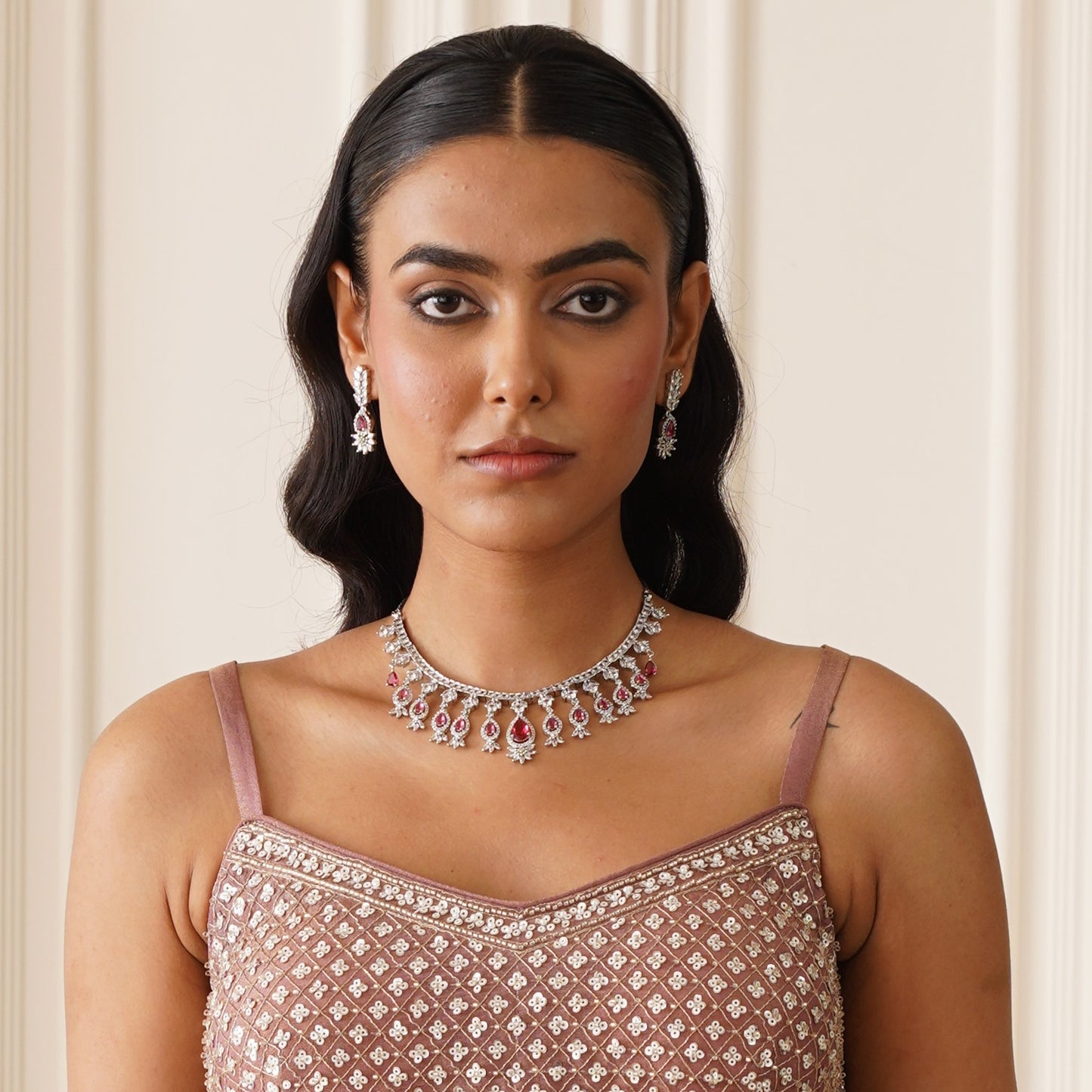 Nilofer AD Necklace Set - Ruby