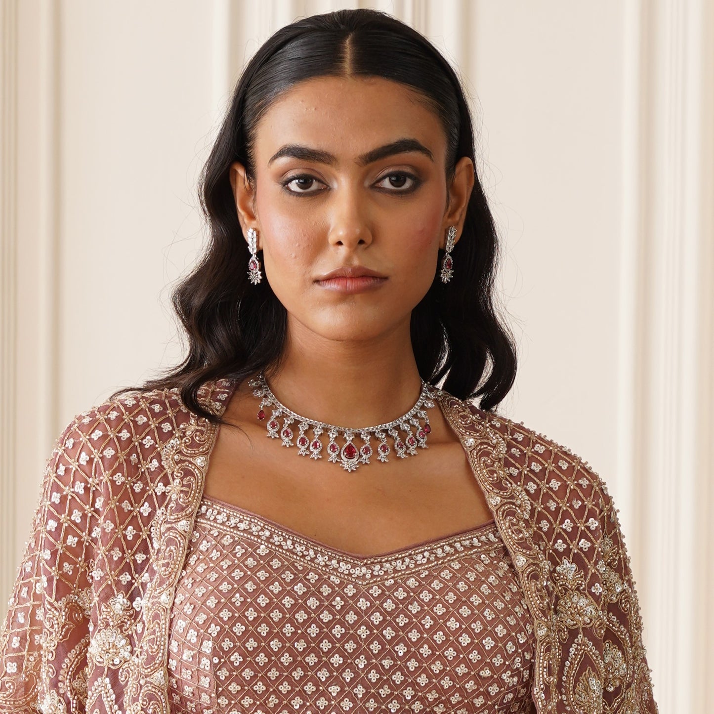 Nilofer AD Necklace Set - Ruby