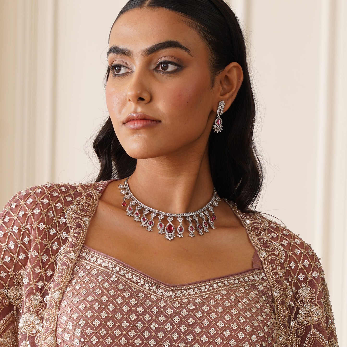Nilofer AD Necklace Set - Ruby