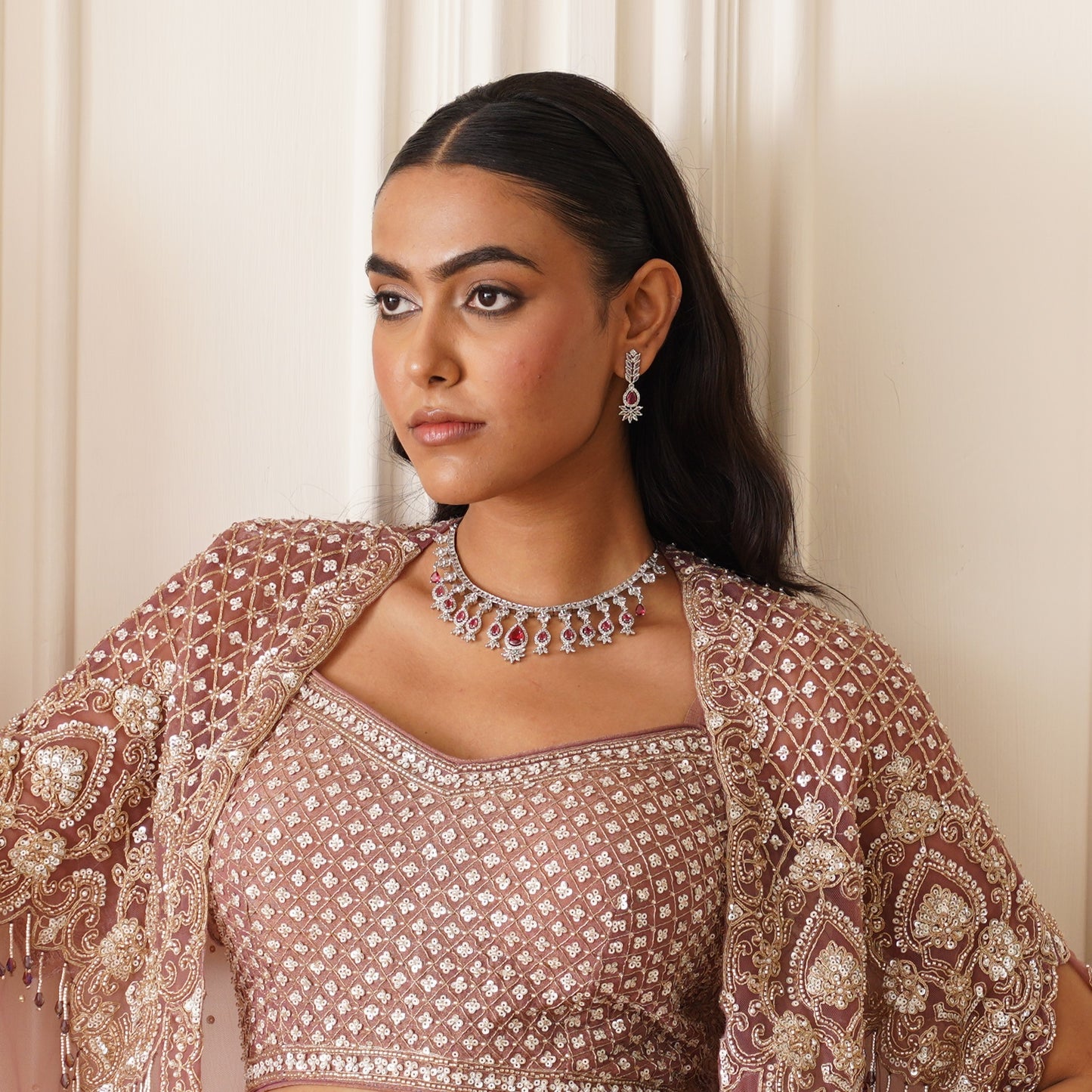 Nilofer AD Necklace Set - Ruby