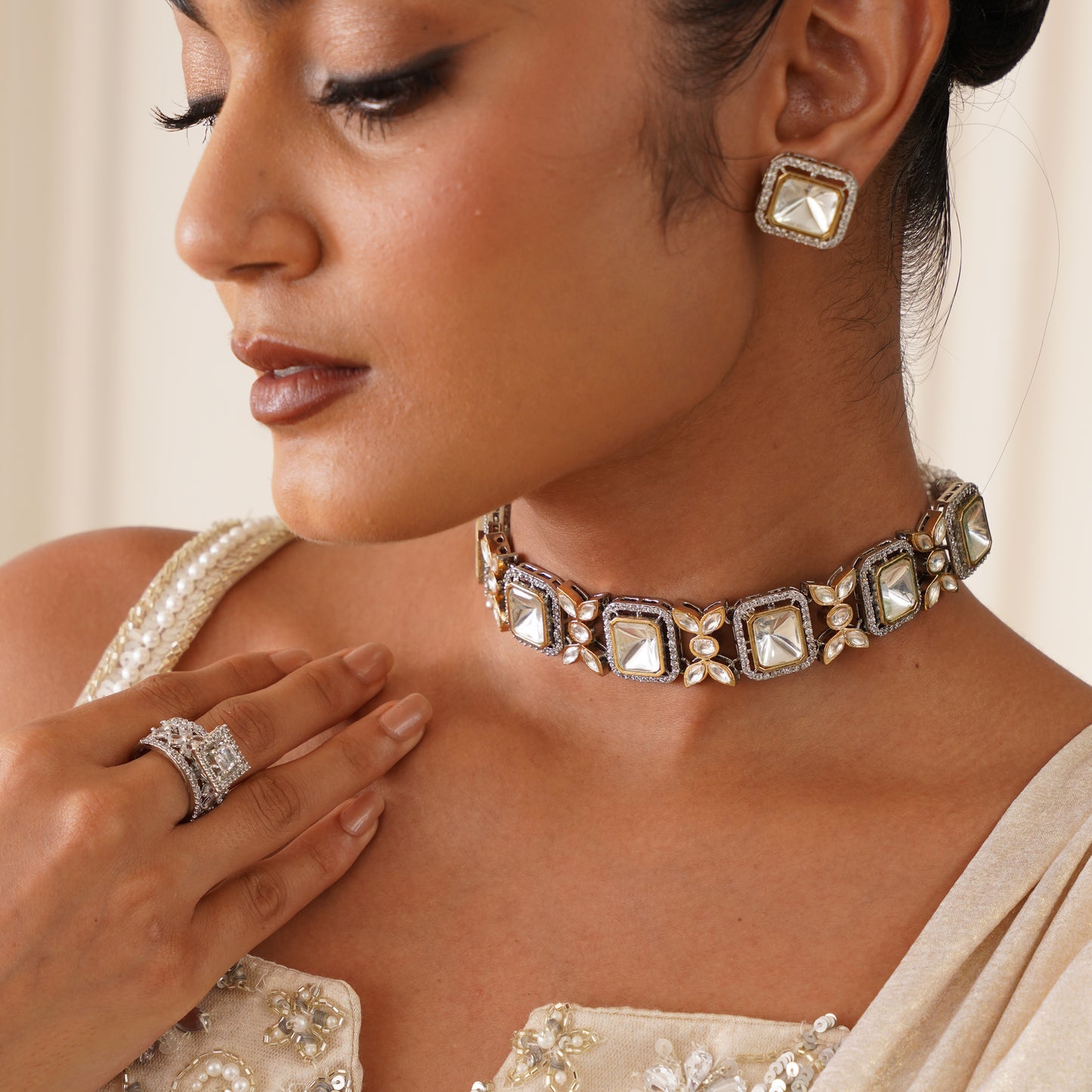 Soma Square Uncut AD Polki Choker Necklace Set