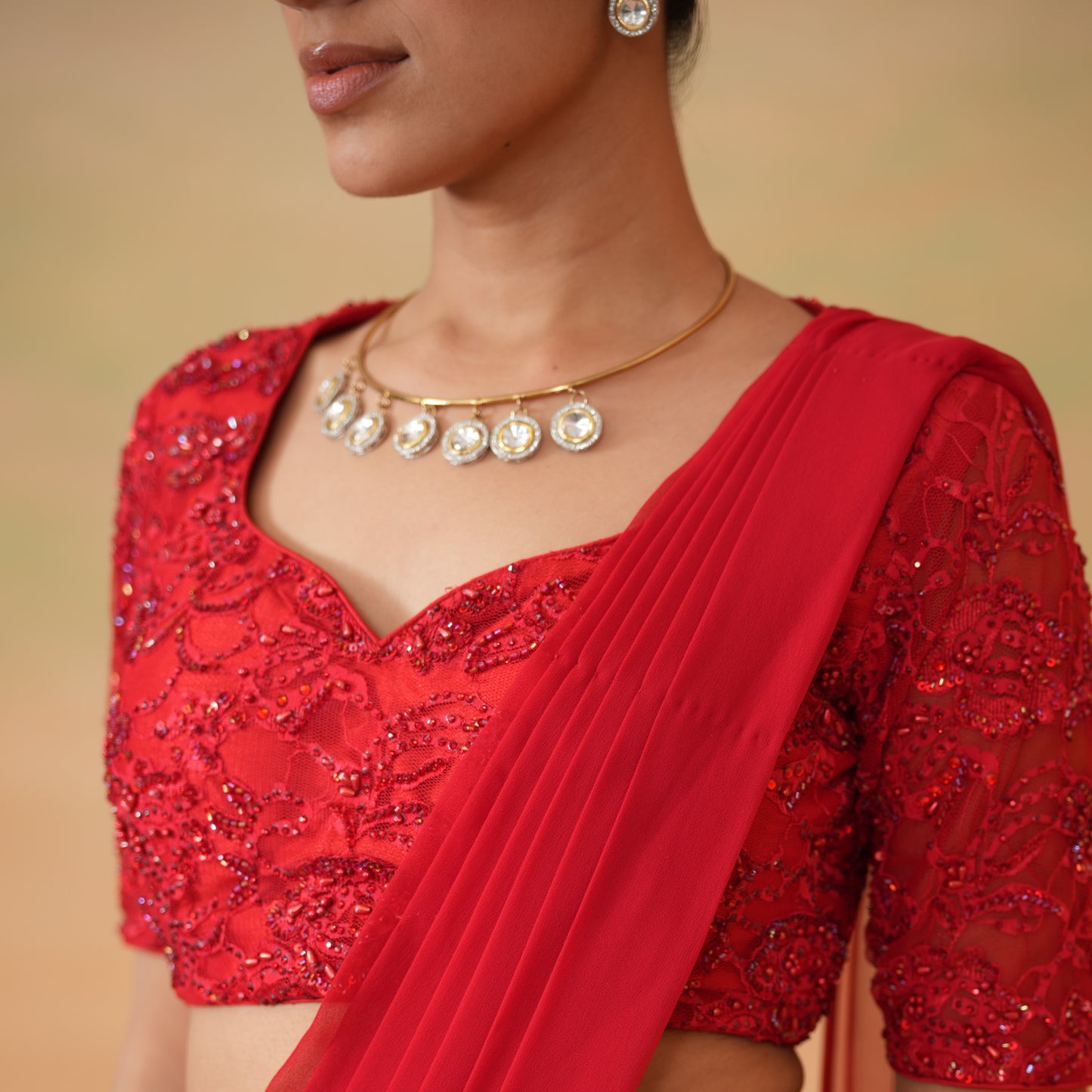 Raima Polki Hasli Necklace Set - Golden