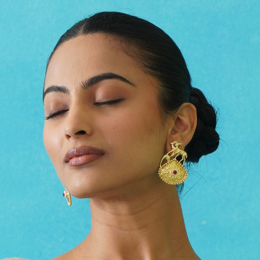 Saanvi Handcrafted Brass Earrings - Red