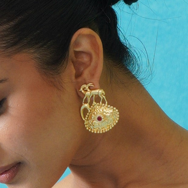 Saanvi Handcrafted Brass Earrings - Red