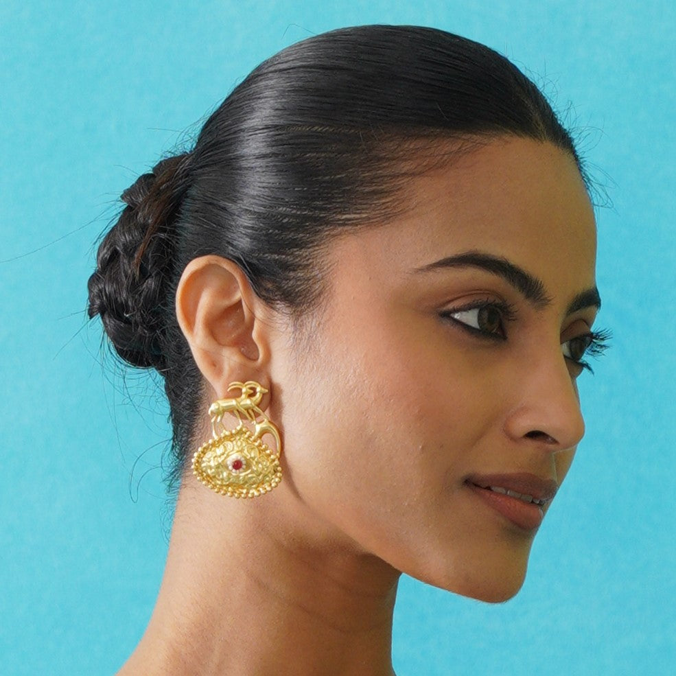 Saanvi Handcrafted Brass Earrings - Red