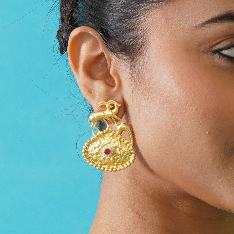 Saanvi Handcrafted Brass Earrings - Red