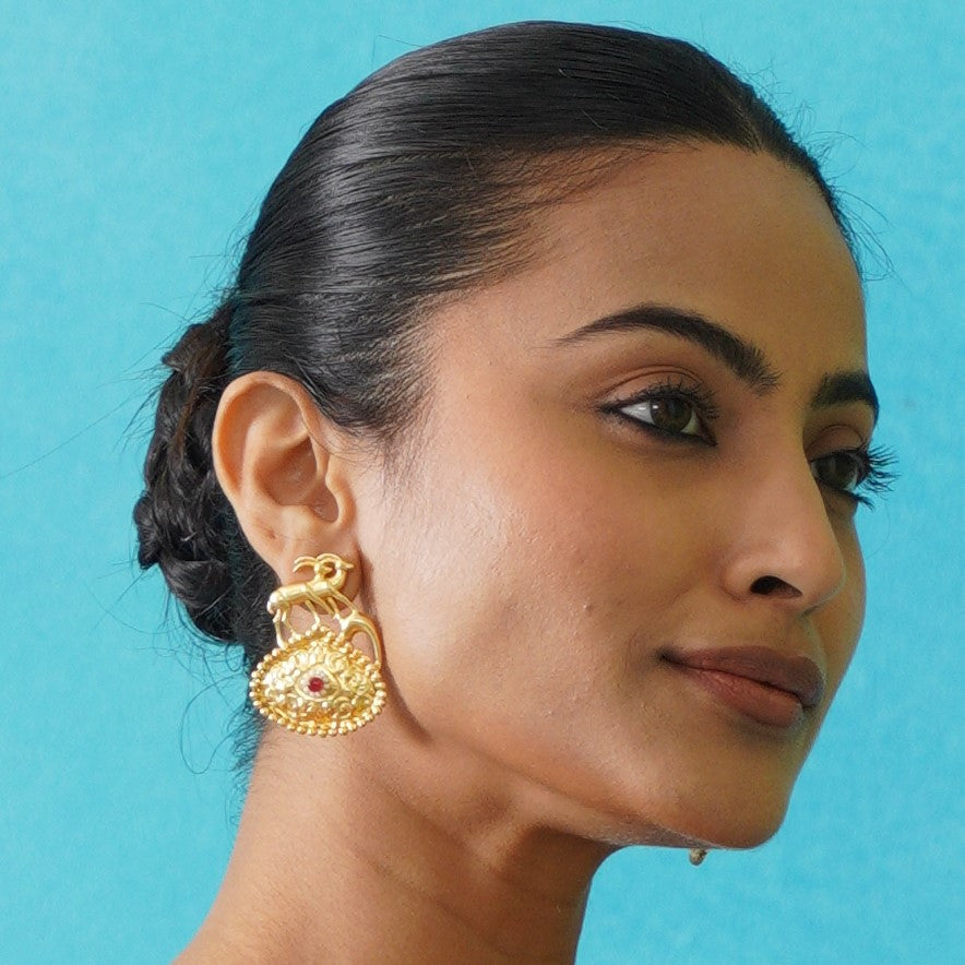 Saanvi Handcrafted Brass Earrings - Red