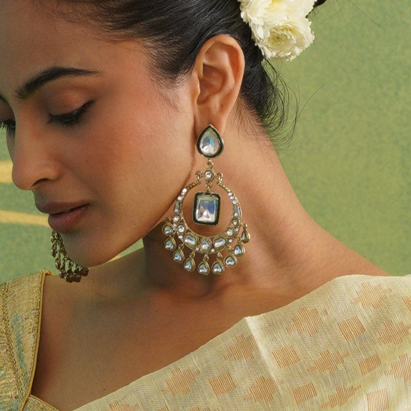 Alia Bhatt Inspired Kundan Chandbali Earrings - Golden