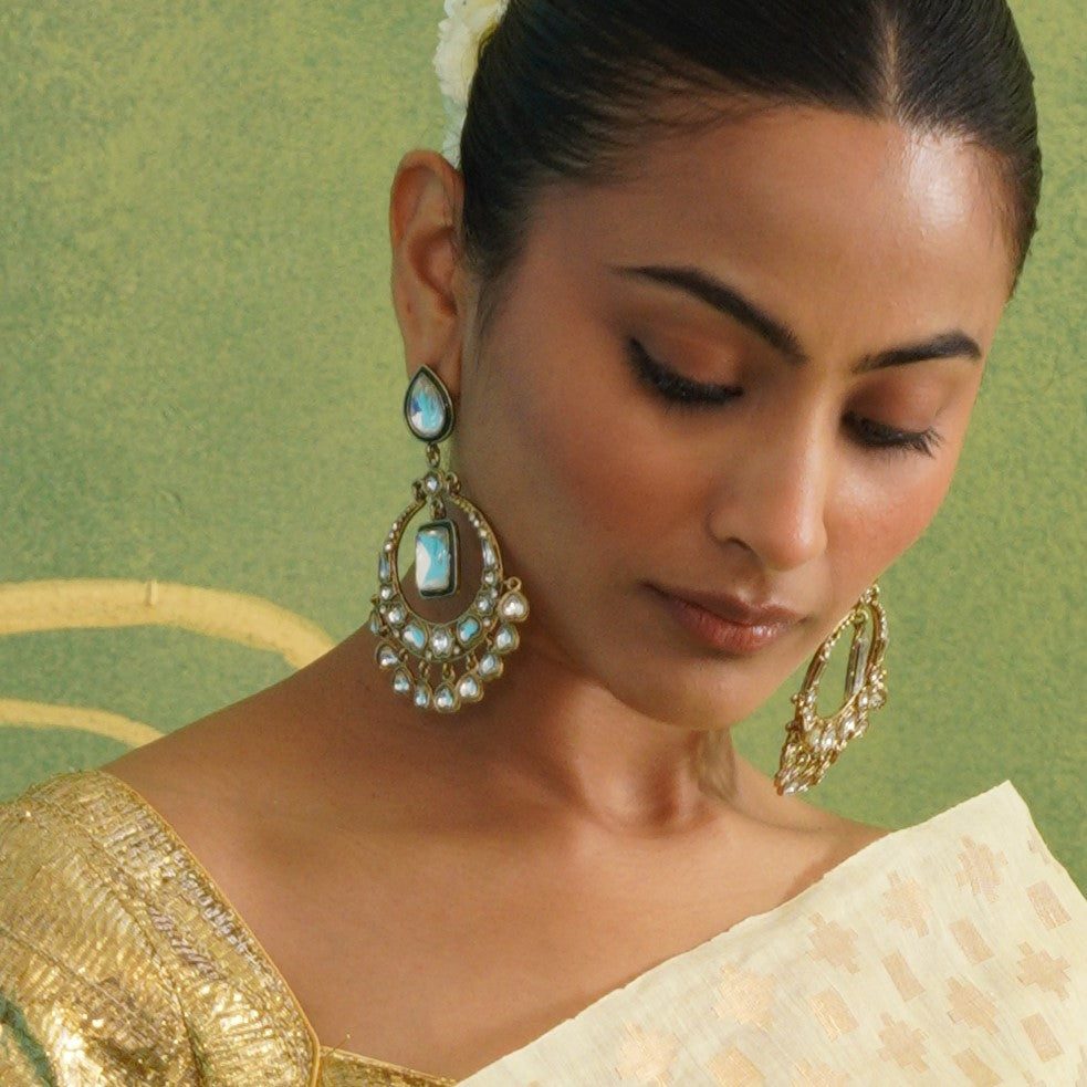 Alia Bhatt Inspired Kundan Chandbali Earrings - Golden