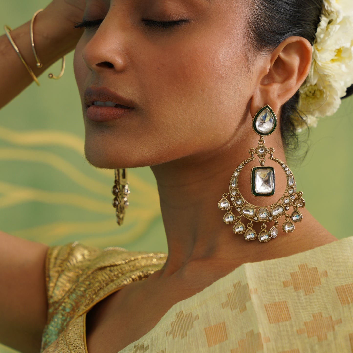Alia Bhatt Inspired Kundan Chandbali Earrings - Golden
