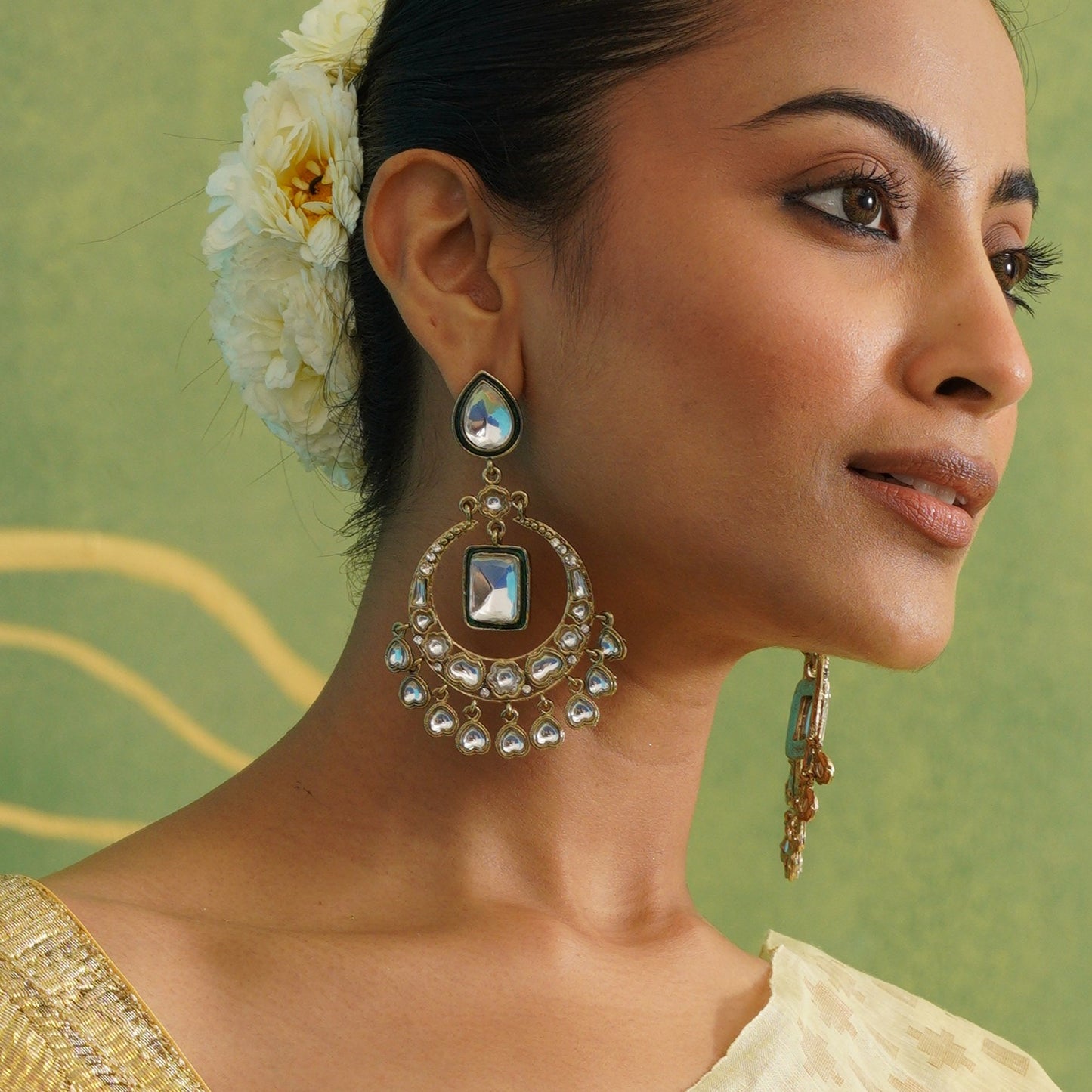 Alia Bhatt Inspired Kundan Chandbali Earrings - Golden