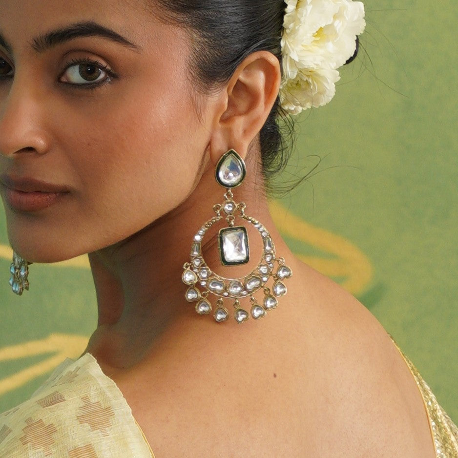 Alia Bhatt Inspired Kundan Chandbali Earrings - Golden