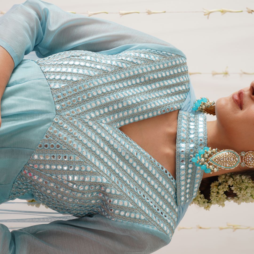 JANNAT PEARL DROP DANGLER EARRINGS - SKY BLUE