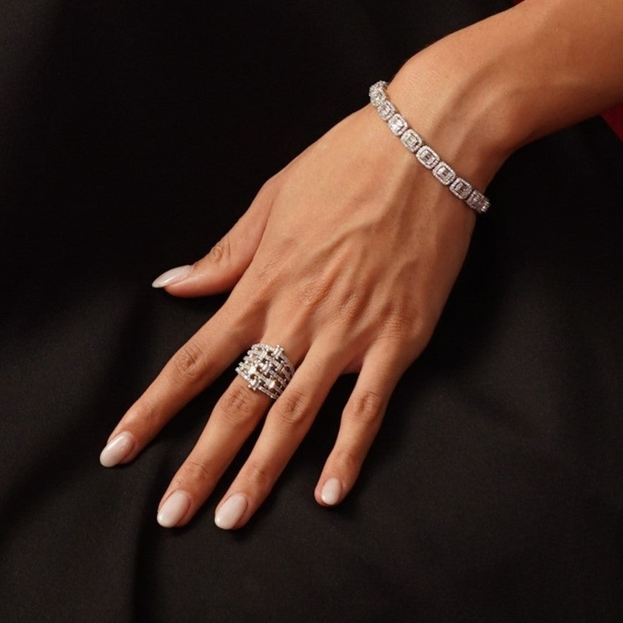 Emily American Diamond Adjustable Ring - Silver