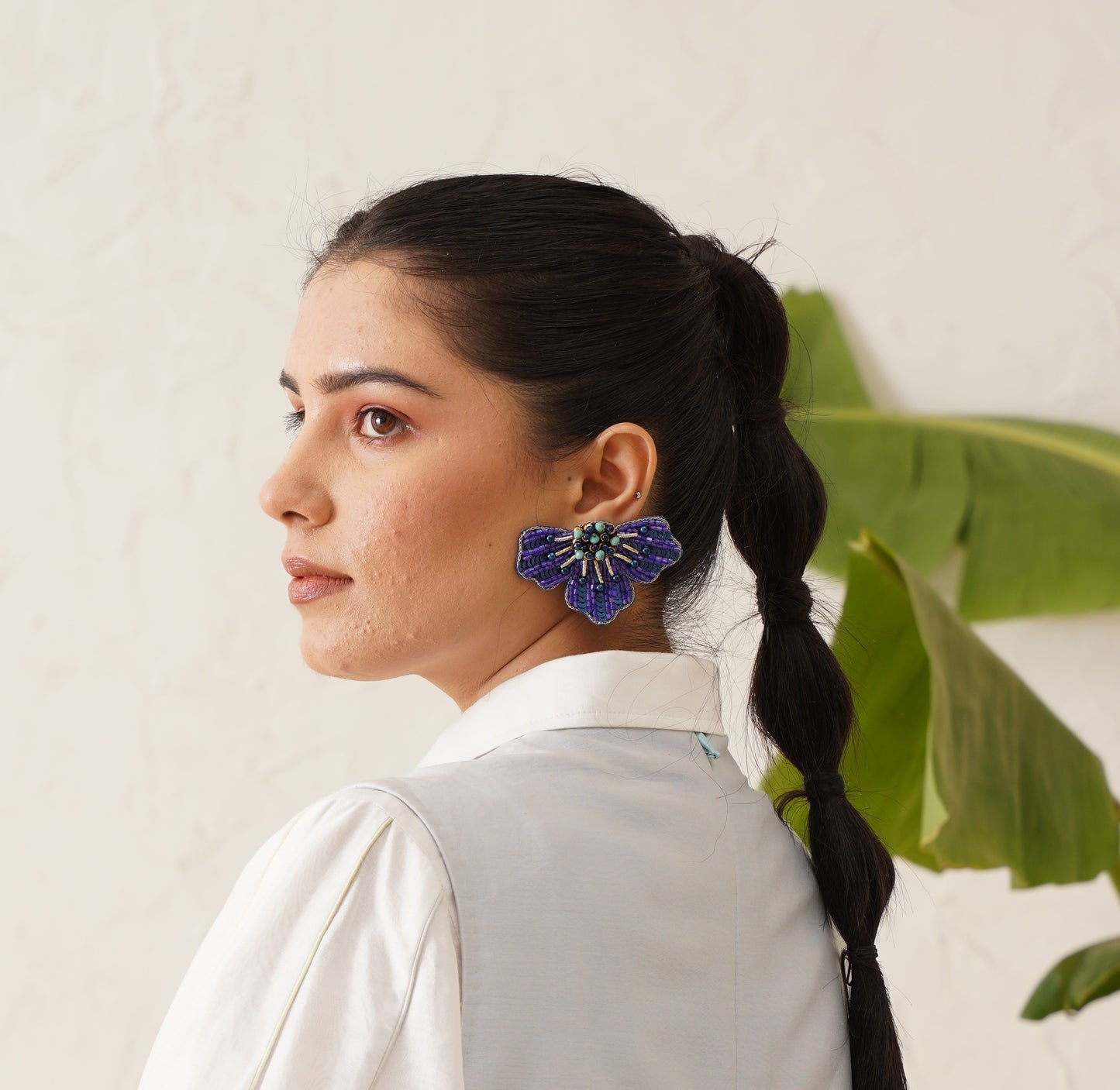 Juliana Crystal Hand Embroidered Earrings - Purple