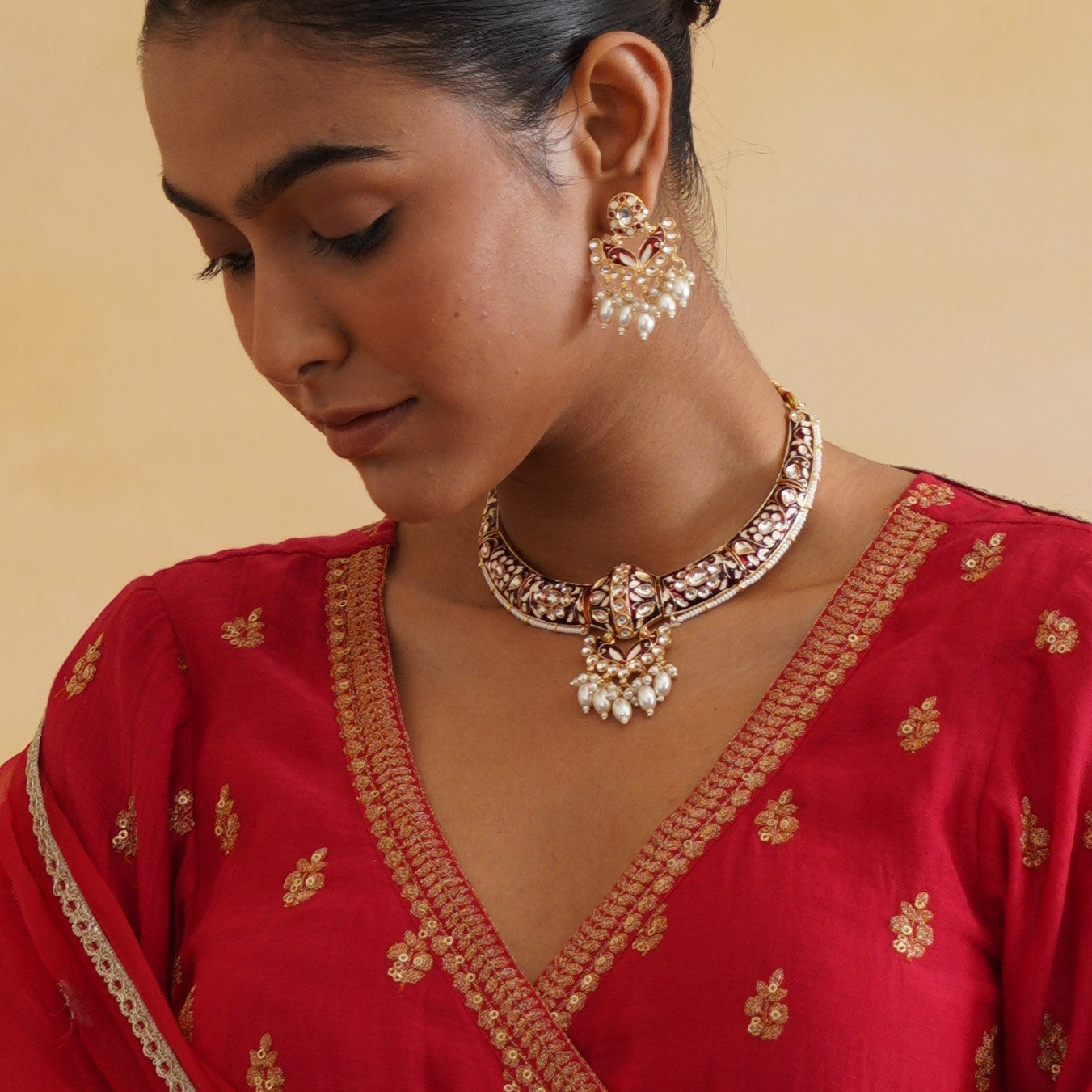 Daraksha Meenakari Hasli Necklace Set - Maroon