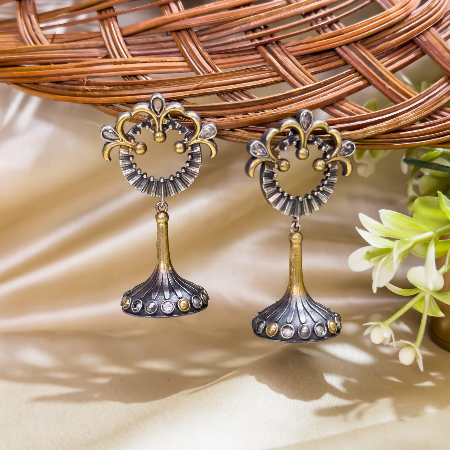 Bella Zircon Dual Tone SLA Brass Earrings