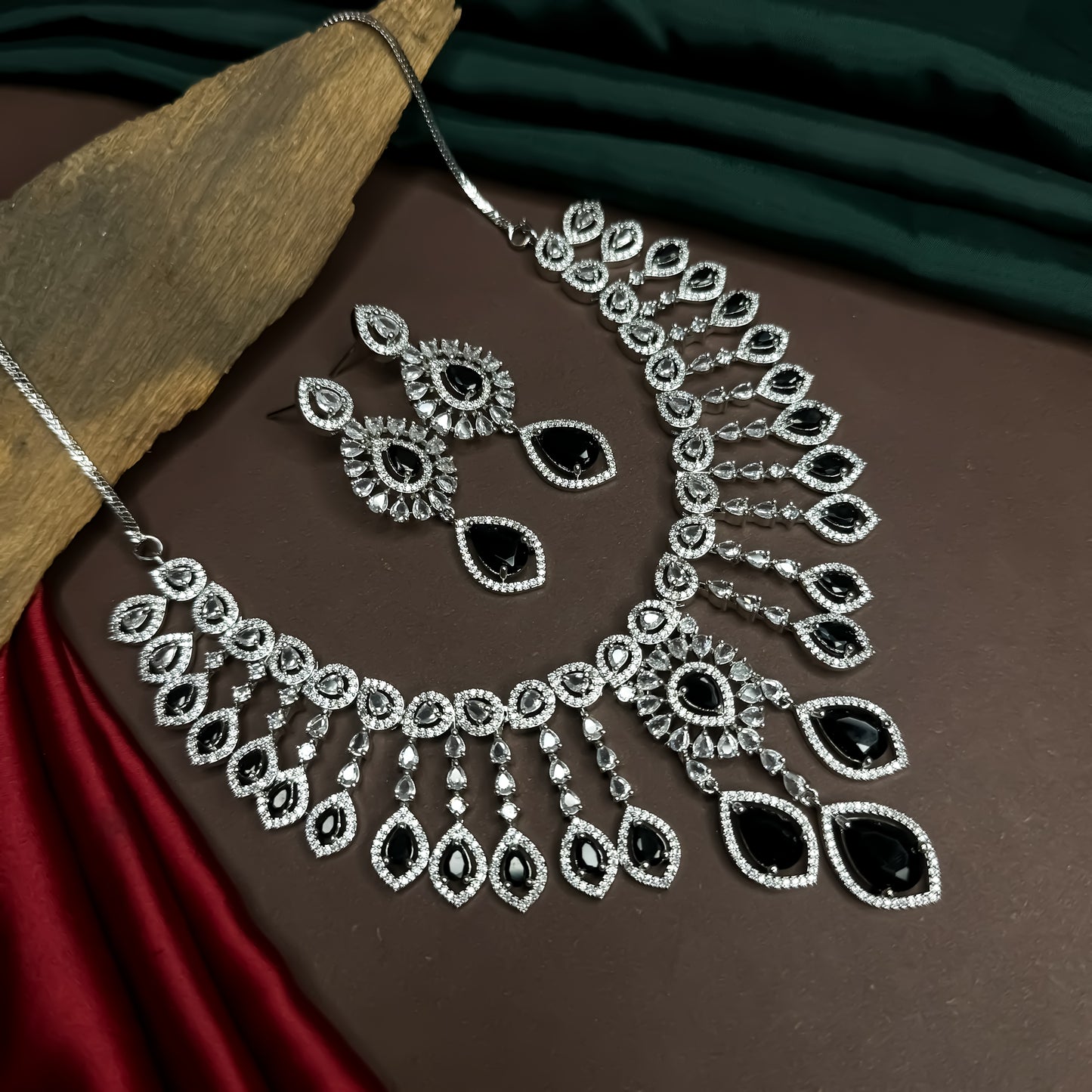 Ishrat AD Necklace Set - Black