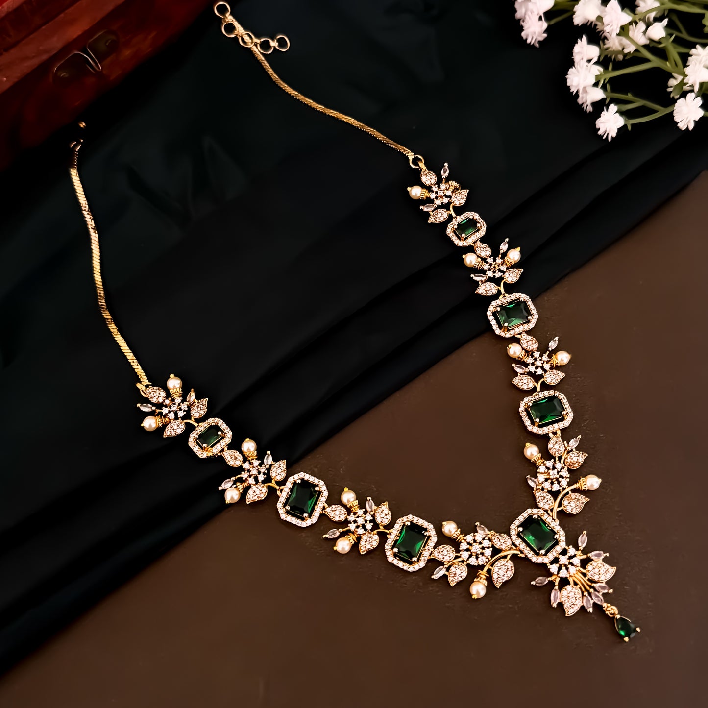 Shreshtha AD Necklace Set - Green